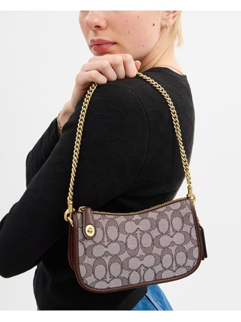 Coach🤎💛  Signature Canvas Swinger small in Brown Jacquard shoulder bag NEW